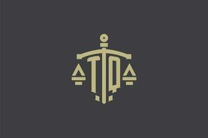 Letter TQ logo for law office and attorney with creative scale and sword icon design vector