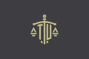 Letter TU logo for law office and attorney with creative scale and sword icon design vector