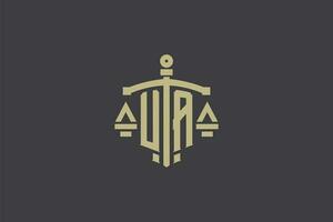 Letter UA logo for law office and attorney with creative scale and sword icon design vector