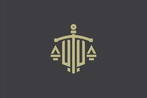 Letter UU logo for law office and attorney with creative scale and sword icon design vector