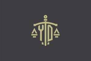 Letter YD logo for law office and attorney with creative scale and sword icon design vector