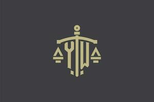 Letter YW logo for law office and attorney with creative scale and sword icon design vector