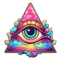 färgrik pyramid öga, öga symbol, pyramider myter illustration klistermärken, pastell söt färger, generativ ai. png