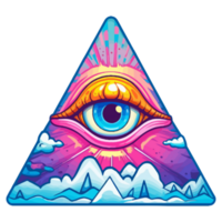 kleurrijk piramide oog, oog symbool, piramides mythen illustratie stickers, pastel schattig kleuren, generatief ai. png