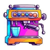 Colorful espresso machine Logo, coffee machine art Sticker, Pastel cute colors, illustration of coffee maker, colorful simple cartoon style, generative ai. png