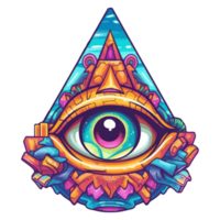kleurrijk piramide oog, oog symbool, piramides mythen illustratie stickers, pastel schattig kleuren, generatief ai. png