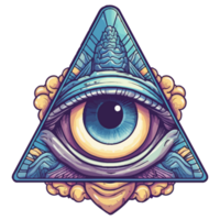 kleurrijk piramide oog, oog symbool, piramides mythen illustratie stickers, pastel schattig kleuren, generatief ai. png