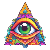 kleurrijk piramide oog, oog symbool, piramides mythen illustratie stickers, pastel schattig kleuren, generatief ai. png