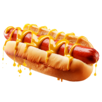 Hot dog with ketchup and mustard, generative ai. png