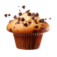 Delicious chocolate muffin on transparent background, generative ai. png