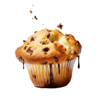 Delicious chocolate muffin on transparent background, generative ai. png