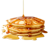 Pancakes with maple syrup isolated on a transparent background background. Breakfast, snacks. Pancakes Day, generative ai. png