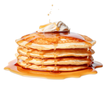 Pancakes with maple syrup isolated on a transparent background background. Breakfast, snacks. Pancakes Day, generative ai. png