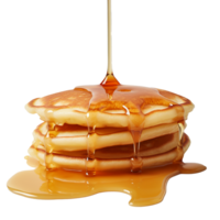 Pancakes with maple syrup isolated on a transparent background background. Breakfast, snacks. Pancakes Day, generative ai. png