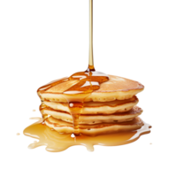 Pancakes with maple syrup isolated on a transparent background background. Breakfast, snacks. Pancakes Day, generative ai. png