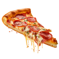 en skiva av varm pizza med elastisk ost, skiva av färsk italiensk klassisk original- pepperoni pizza, generativ ai. png