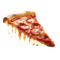 A slice of hot pizza with stretchy cheese, Slice of fresh italian classic original Pepperoni Pizza, generative ai. png