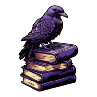 oculto feitiçaria Raven Corvo espírito animal, Sombrio Raven senta em livros, generativo ai. png