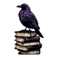 oculto feitiçaria Raven Corvo espírito animal, Sombrio Raven senta em livros, generativo ai. png