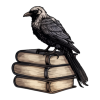 occulto stregoneria Corvo corvo spirito animale, buio Corvo si siede su libri, generativo ai. png