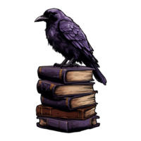 occult witchcraft raven crow spirit animal, dark raven sits on books, generative ai. png