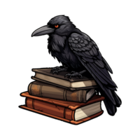 occult witchcraft raven crow spirit animal, dark raven sits on books, generative ai. png