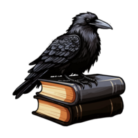 oculto feitiçaria Raven Corvo espírito animal, Sombrio Raven senta em livros, generativo ai. png