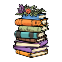 Hand Drawn pile of books, sticker of a cartoon stack of books, . png