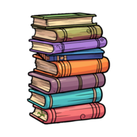 Hand Drawn pile of books, sticker of a cartoon stack of books, . png