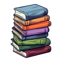 Hand Drawn pile of books, sticker of a cartoon stack of books, . png