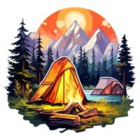 Campfire in forest cartoon sticker, campers collection, generative ai. png