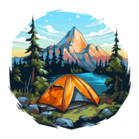 Campfire in forest cartoon sticker, campers collection, generative ai. png