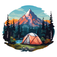 Campfire in forest cartoon sticker, campers collection, generative ai. png