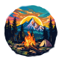 Campfire in forest cartoon sticker, campers collection, generative ai. png