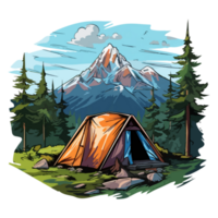 Campfire in forest cartoon sticker, campers collection, generative ai. png