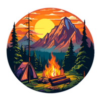 Campfire in forest cartoon sticker, campers collection, generative ai. png