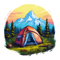 Campfire in forest cartoon sticker, campers collection, generative ai. png