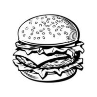 hamburger hand drawn vector illustration sketch retro style, Delicious vintage etching food design. american burger vector hamburger vintage style isolated on white