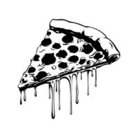 Slice of pizza illustration, Delicious vintage etching food design vector