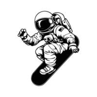 Astronaut on snowboarder in space, astronaut on a surfing board cartoon vector