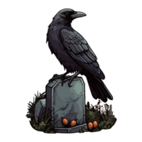 effrayant corbeau permanent sur pierre tombale, corbeau de une la tombe ou cimetière, Halloween png