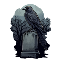 effrayant corbeau permanent sur pierre tombale, corbeau de une la tombe ou cimetière, Halloween png