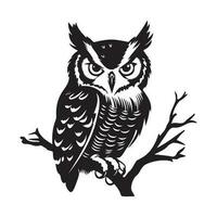 Owl silhouette, Owl mascot logo, Owl Black and White Animal Symbol Design, Bird icon. vector