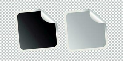 Set of blank stickers. Empty promotional labels. Vector illustration. Black and white square tags.