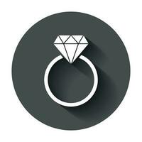 Engagement ring with diamond vector icon in flat style. Wedding jewelery ring illustration with long shadow. Romance relationship concept.