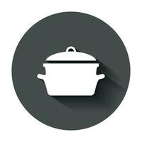 Cooking pan icon in flat style. Kitchen pot illustration with long shadow. Saucepan equipment business concept. vector