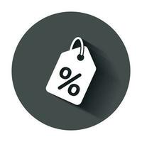 Discount shopping tag icon in flat style. Discount percent coupon illustration with long shadow. Shop badge business concept. vector