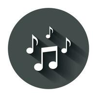 Music note icon in flat style. Sound media illustration with long shadow. Audio note business concept. vector
