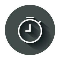 Clock timer icon in flat style. Time alarm illustration with long shadow. Stopwatch clock business concept. vector