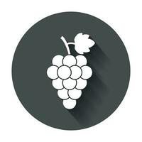 Grape fruit with leaf icon. Vector illustration with long shadow. Business concept Bunch of wine grapevine pictogram.